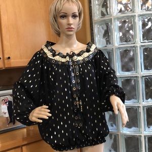 Monaco sheer long sleeve leather trimmed top